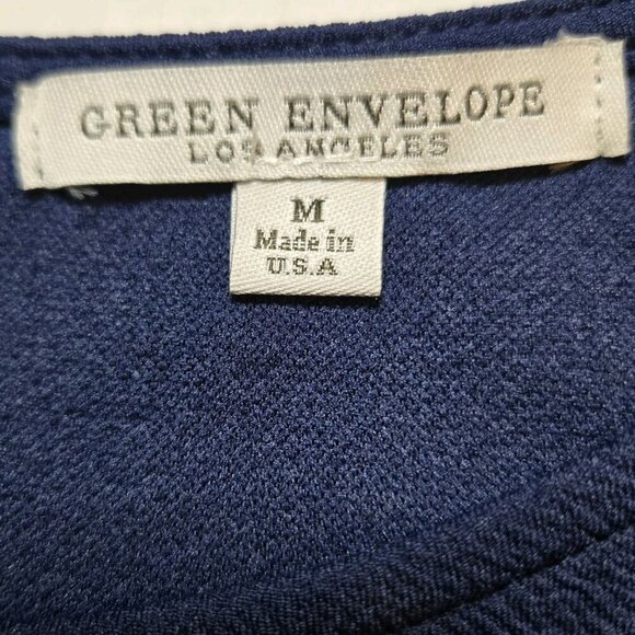 Green Envelope Royal Blue Womens Blouse Bell Sleeve Medium Bohemian Zip Back - Picture 6 of 8